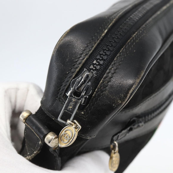 GUCCI GG Canvas Web Sherry Line Shoulder Bag Black Gold Auth 158418