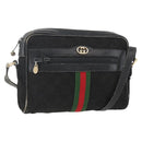 GUCCI GG Canvas Web Sherry Line Shoulder Bag Black Gold Auth 158418-1