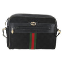 GUCCI GG Canvas Web Sherry Line Shoulder Bag Black Gold Auth 158418-13