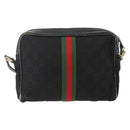 GUCCI GG Canvas Web Sherry Line Shoulder Bag Black Gold Auth 158418-2