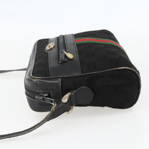 GUCCI GG Canvas Web Sherry Line Shoulder Bag Black Gold Auth 158418