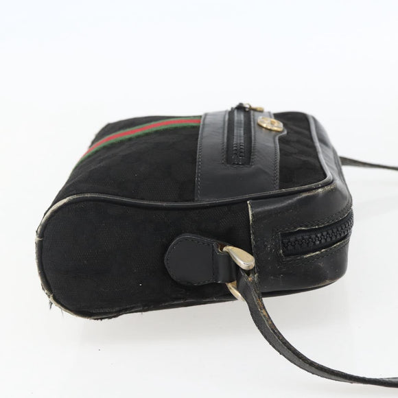 GUCCI GG Canvas Web Sherry Line Shoulder Bag Black Gold Auth 158418