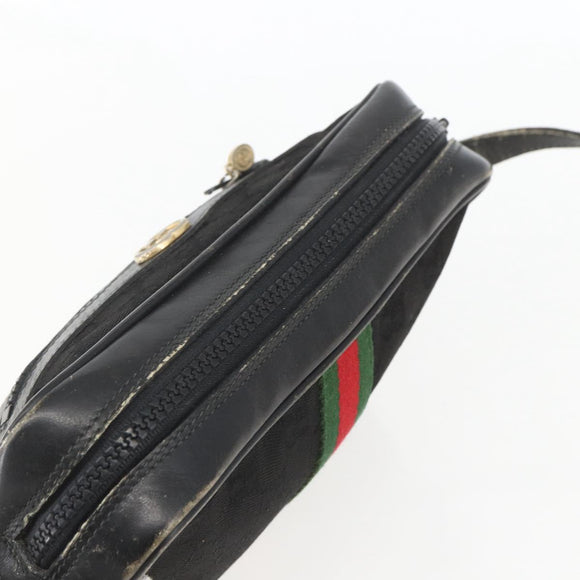 GUCCI GG Canvas Web Sherry Line Shoulder Bag Black Gold Auth 158418