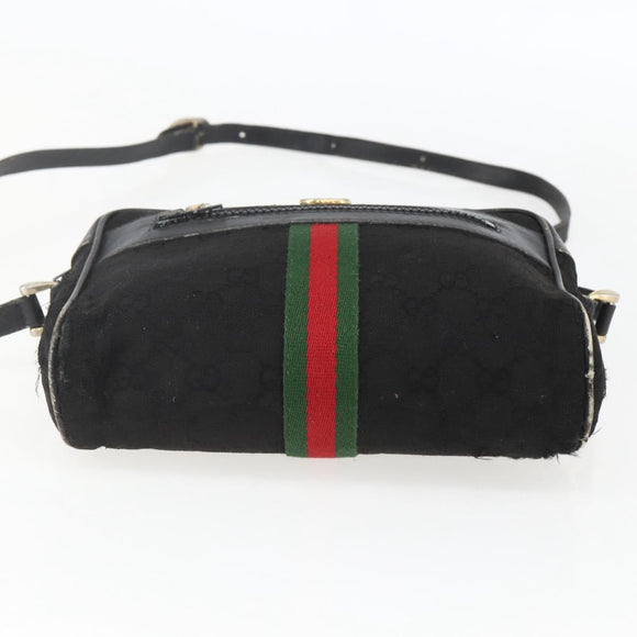 GUCCI GG Canvas Web Sherry Line Shoulder Bag Black Gold Auth 158418