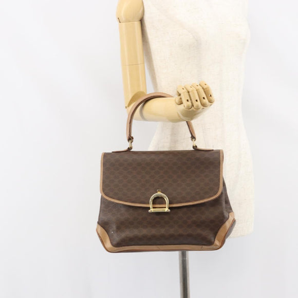 CELINE Macadam Canvas Hand Bag PVC Leather Brown Gold Auth 158419