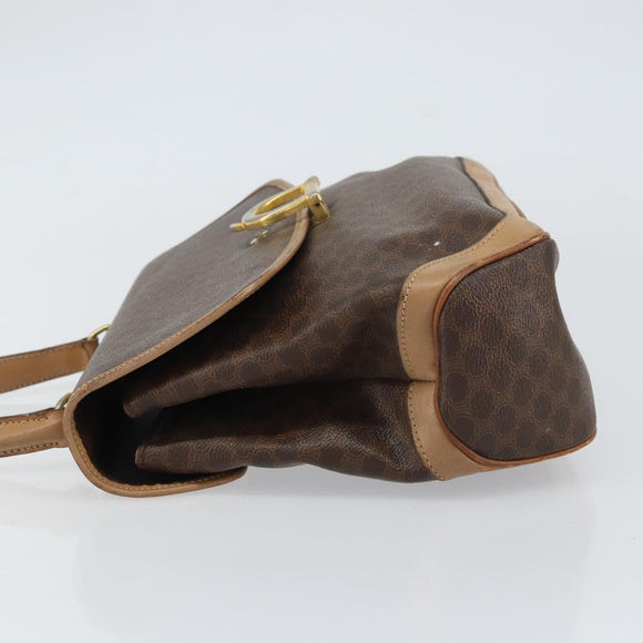 CELINE Macadam Canvas Hand Bag PVC Leather Brown Gold Auth 158419