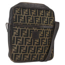 FENDI Zucca Canvas Shoulder Bag Black Brown Auth 158420-1