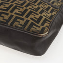 FENDI Zucca Canvas Shoulder Bag Black Brown Auth 158420-9