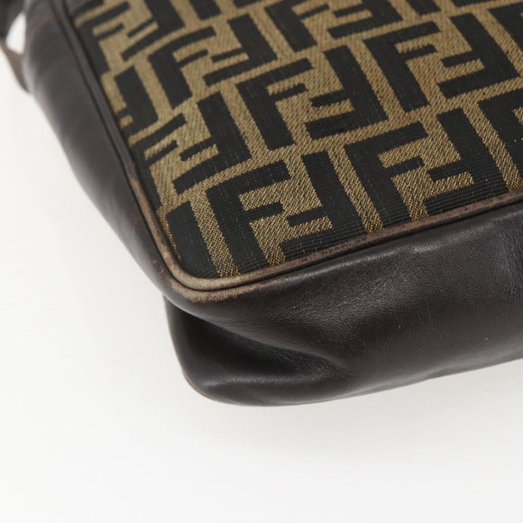 FENDI Zucca Canvas Shoulder Bag Black Brown Auth 158420