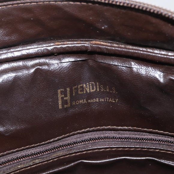 FENDI Zucca Canvas Shoulder Bag Black Brown Auth 158420