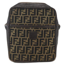 FENDI Zucca Canvas Shoulder Bag Black Brown Auth 158420-13