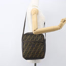 FENDI Zucca Canvas Shoulder Bag Black Brown Auth 158420-22