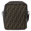 FENDI Zucca Canvas Shoulder Bag Black Brown Auth 158420-2