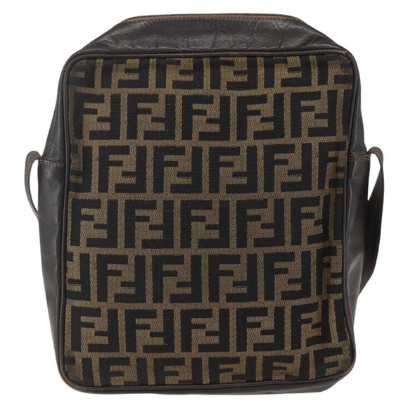 FENDI Zucca Canvas Shoulder Bag Black Brown Auth 158420