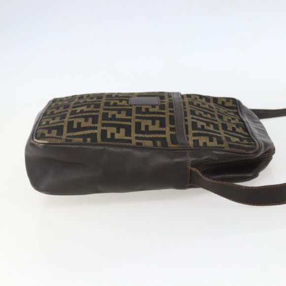FENDI Zucca Canvas Shoulder Bag Black Brown Auth 158420