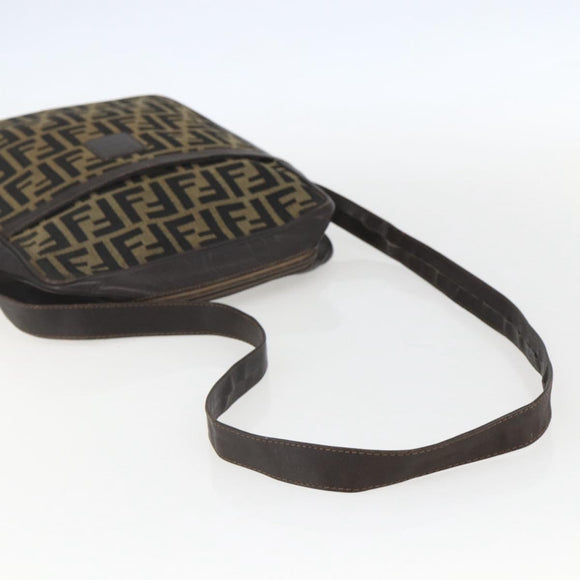 FENDI Zucca Canvas Shoulder Bag Black Brown Auth 158420