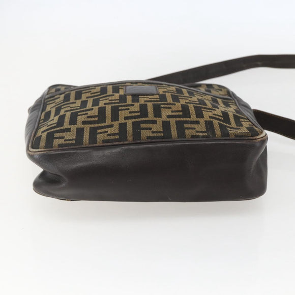 FENDI Zucca Canvas Shoulder Bag Black Brown Auth 158420