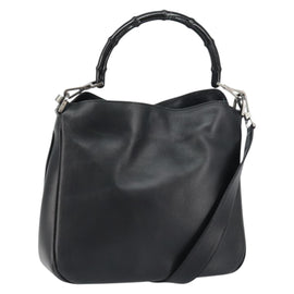 GUCCI Bamboo Shoulder Bag Leather 2way Black Gold 001 1638 2123 Auth 158423