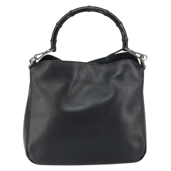 GUCCI Bamboo Shoulder Bag Leather 2way Black Gold 001 1638 2123 Auth 158423