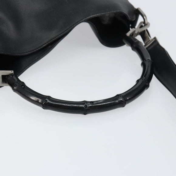 GUCCI Bamboo Shoulder Bag Leather 2way Black Gold 001 1638 2123 Auth 158423