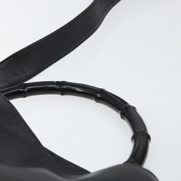 GUCCI Bamboo Shoulder Bag Leather 2way Black Gold 001 1638 2123 Auth 158423