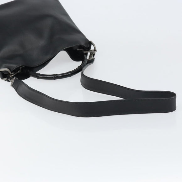GUCCI Bamboo Shoulder Bag Leather 2way Black Gold 001 1638 2123 Auth 158423