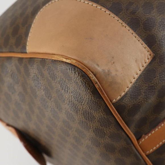 CELINE Macadam Canvas Boston Bag PVC Leather Brown Gold Auth 158425