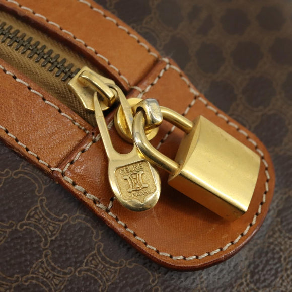 CELINE Macadam Canvas Boston Bag PVC Leather Brown Gold Auth 158425