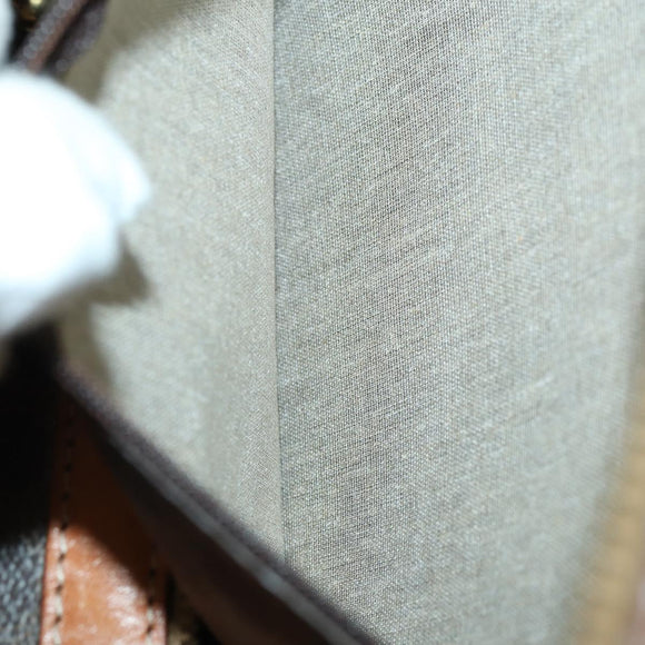 CELINE Macadam Canvas Boston Bag PVC Leather Brown Gold Auth 158425
