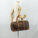 CELINE Macadam Canvas Boston Bag PVC Leather Brown Gold Auth 158425-24