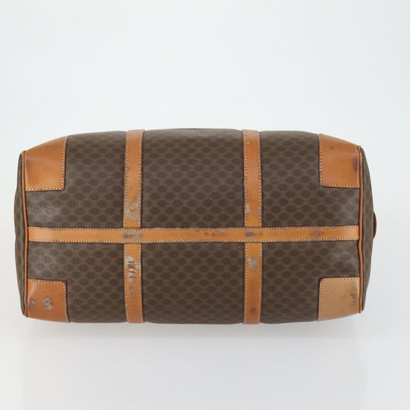 CELINE Macadam Canvas Boston Bag PVC Leather Brown Gold Auth 158425