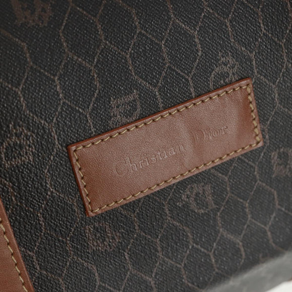 Christian Dior Honeycomb Canvas Boston Bag PVC Black Gold Auth 158426