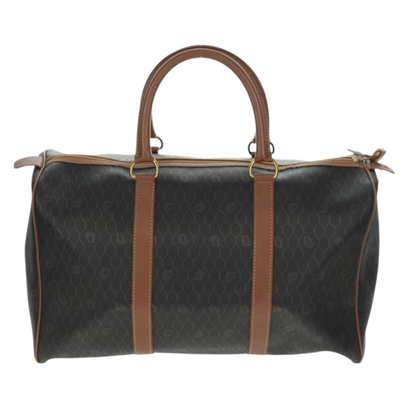 Christian Dior Honeycomb Canvas Boston Bag PVC Black Gold Auth 158426