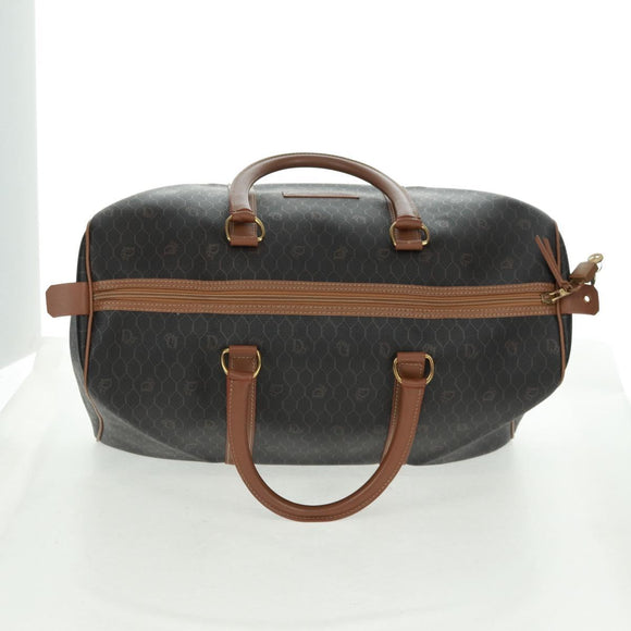 Christian Dior Honeycomb Canvas Boston Bag PVC Black Gold Auth 158426