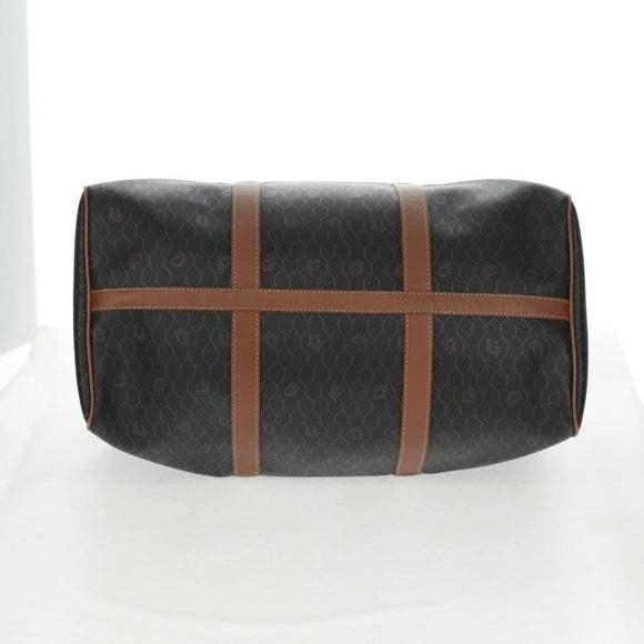 Christian Dior Honeycomb Canvas Boston Bag PVC Black Gold Auth 158426