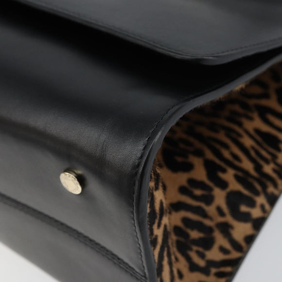 BVLGARI Hand Bag Leather Black Gold Auth 158441