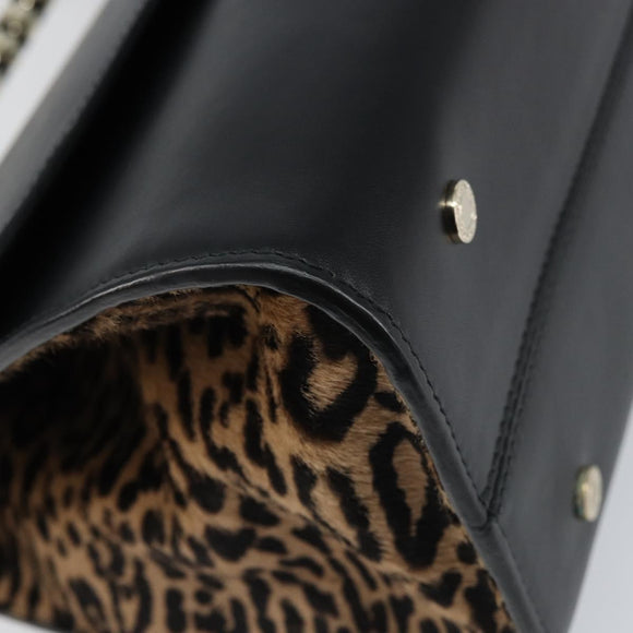 BVLGARI Hand Bag Leather Black Gold Auth 158441