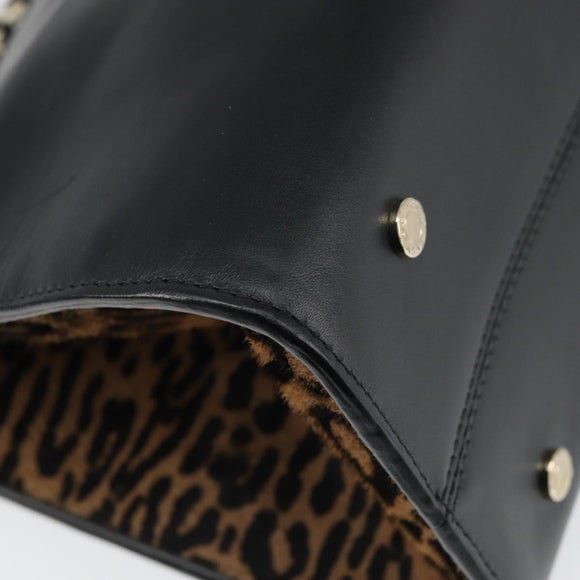 BVLGARI Hand Bag Leather Black Gold Auth 158441