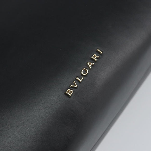 BVLGARI Hand Bag Leather Black Gold Auth 158441