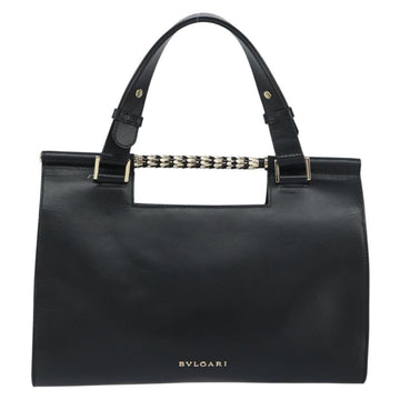 BVLGARI Hand Bag Leather Black Gold Auth 158441 - 0
