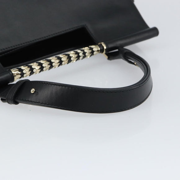 BVLGARI Hand Bag Leather Black Gold Auth 158441