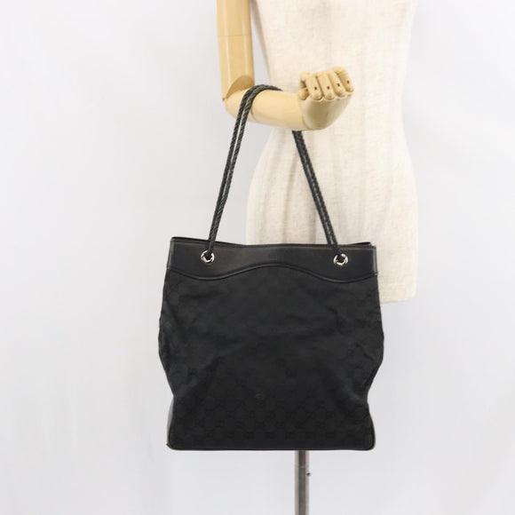 GUCCI GG Canvas Shoulder Bag Black Silver 109141 Auth 158449
