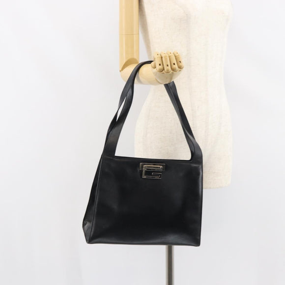 GUCCI Shoulder Bag Leather Black Silver 001 3038 Auth 158450