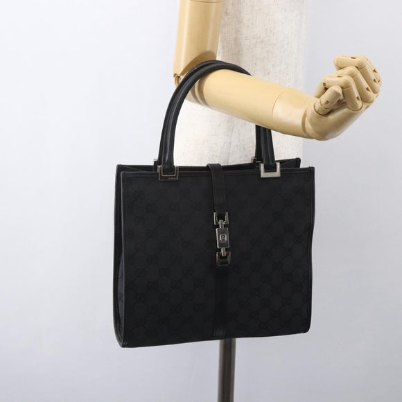 GUCCI GG Canvas Jackie Hand Bag Black Silver 002 1065 Auth 158453