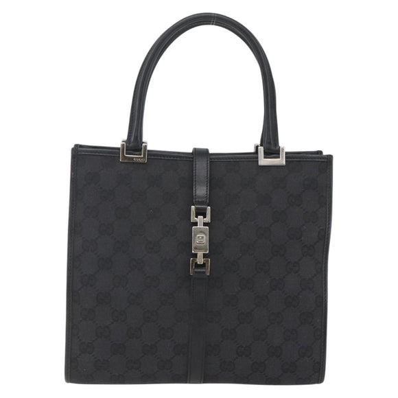 GUCCI GG Canvas Jackie Hand Bag Black Silver 002 1065 Auth 158453A