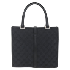 GUCCI GG Canvas Jackie Hand Bag Black Silver 002 1065 Auth 158453 - 0