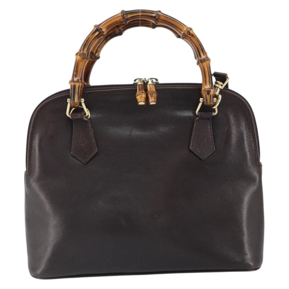 GUCCI Bamboo Hand Bag Leather 2way Brown Gold 000 2122 0290 Auth 158454