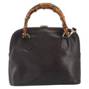 GUCCI Bamboo Hand Bag Leather 2way Brown Gold 000 2122 0290 Auth 158454-2
