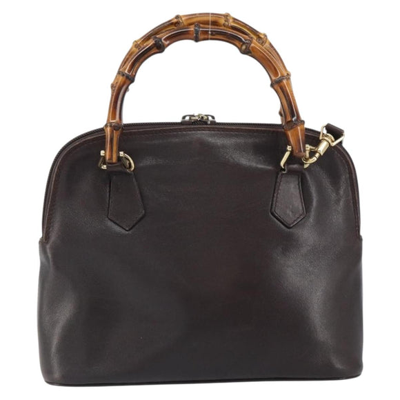 GUCCI Bamboo Hand Bag Leather 2way Brown Gold 000 2122 0290 Auth 158454