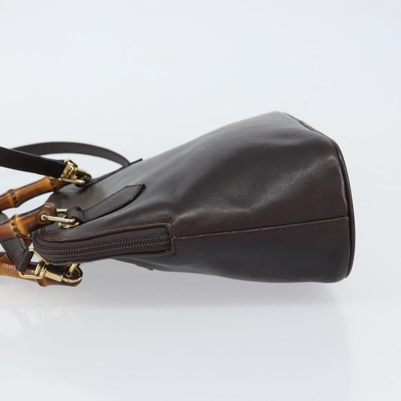 GUCCI Bamboo Hand Bag Leather 2way Brown Gold 000 2122 0290 Auth 158454